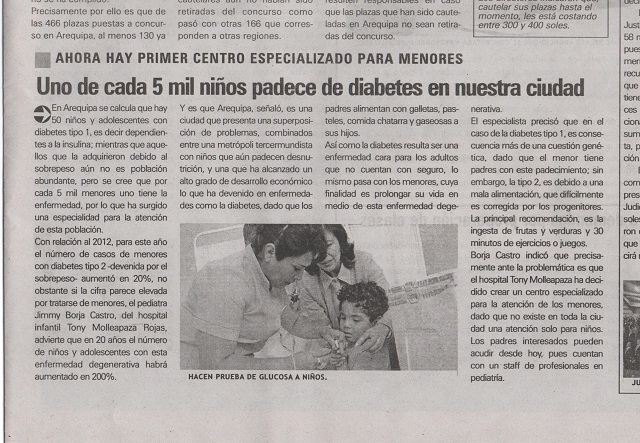 In the Peruvian press about the opening of our Children Diabetic CenterEn la prensa sobre nuestro Centro de Diabetes para ninos y adolecentesIn de Peruaanse pers over de opening van ons diabetes centrum voor kinderen en tieners